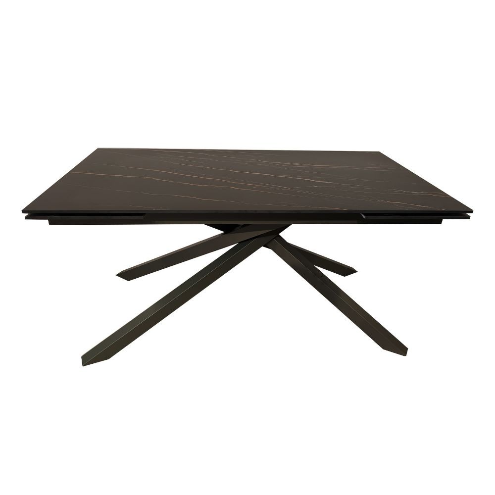 Tavolo allungabile Nefti con top in ceramica colore nero-oro opaco con gambe grigie Tavolo allungabile Nefti con top in ceramica colore nero-oro opaco con gambe grigie
