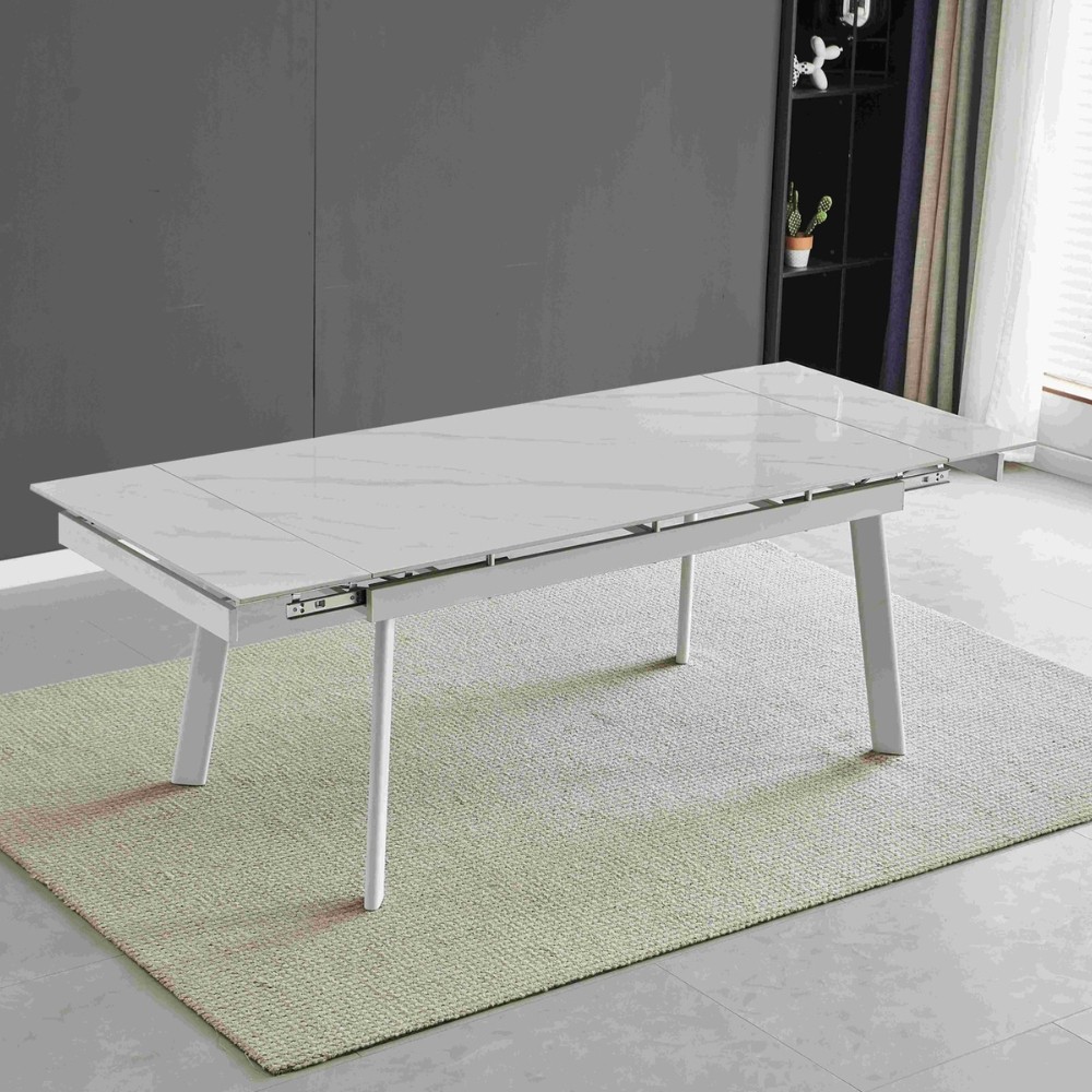 Tavolo allungabile Presena in ceramica colore bianco effetto marmo lucido e gambe metallo bianche Tavolo allungabile Presena in ceramica colore bianco effetto marmo lucido e gambe metallo bianche