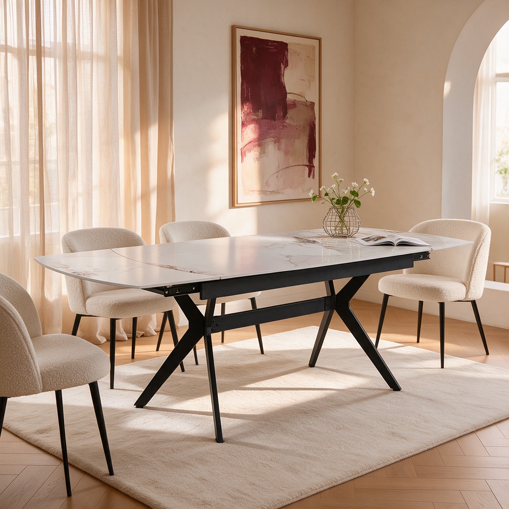 Tavolo allungabile Riley con piano in ceramica effetto marmo bianco chanel lucido Tavolo allungabile Riley con piano in ceramica effetto marmo bianco chanel lucido
