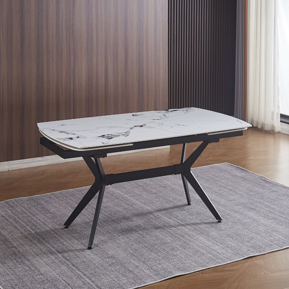 Tavolo allungabile Riley con piano in ceramica effetto marmo bianco lucido Tavolo allungabile Riley con piano in ceramica effetto marmo bianco lucido