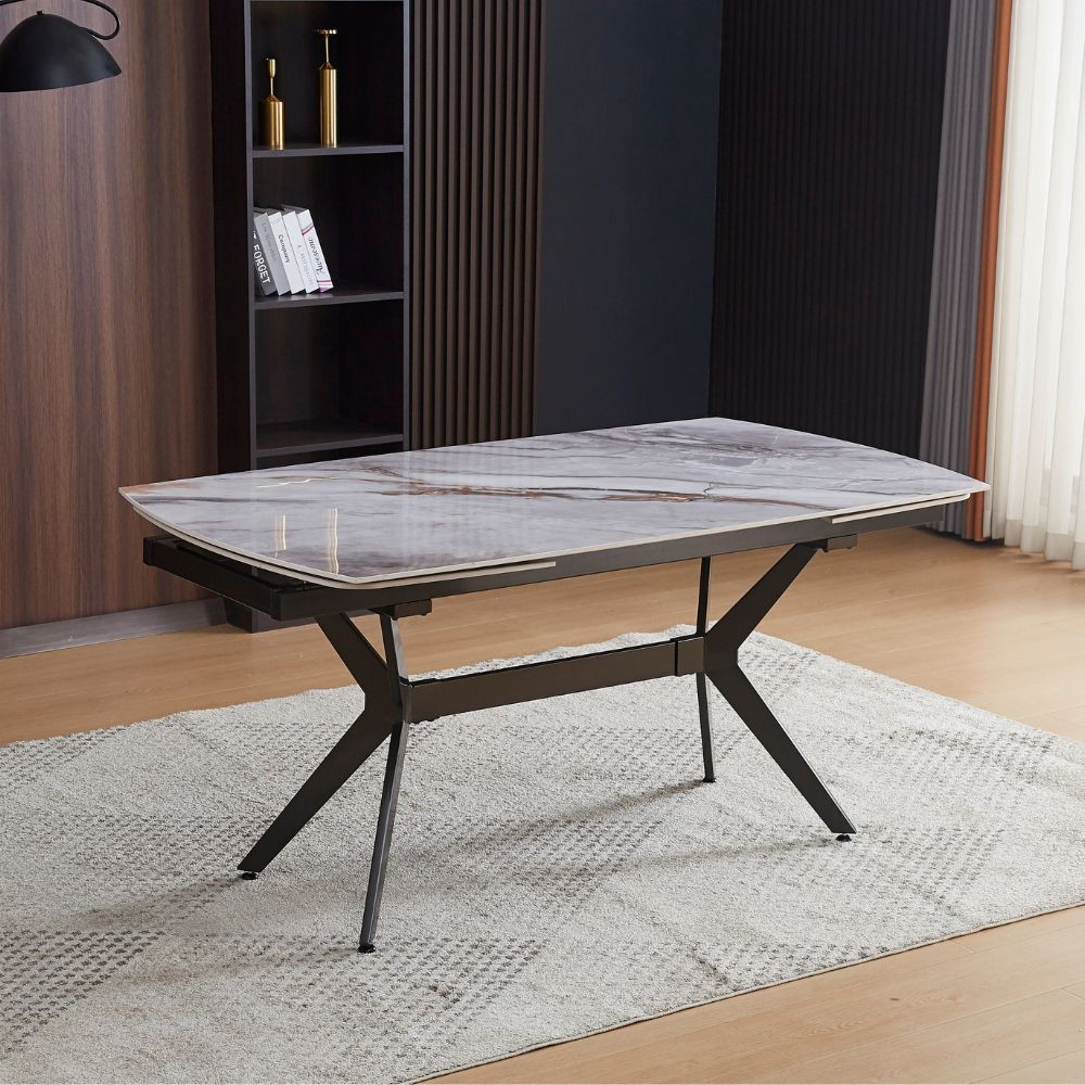 Tavolo allungabile Riley con piano in ceramica effetto marmo grigio chiaro lucido Tavolo allungabile Riley con piano in ceramica effetto marmo grigio chiaro lucido