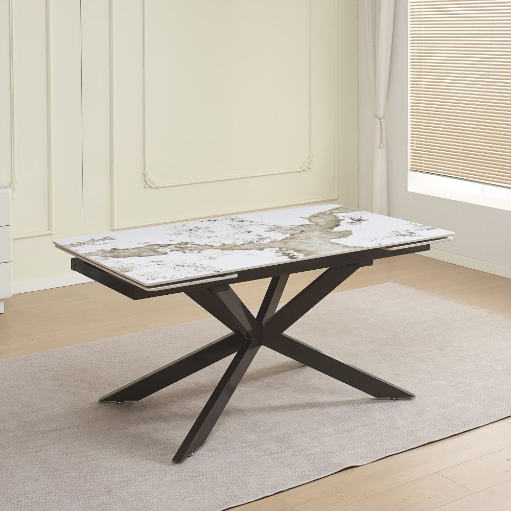 Tavolo allungabile Roxane con piano in ceramica effetto marmo arabesque M317 lucido e gambe in metallo nero Tavolo allungabile Roxane con piano in ceramica effetto marmo arabesque M317 lucido e gambe in metallo nero
