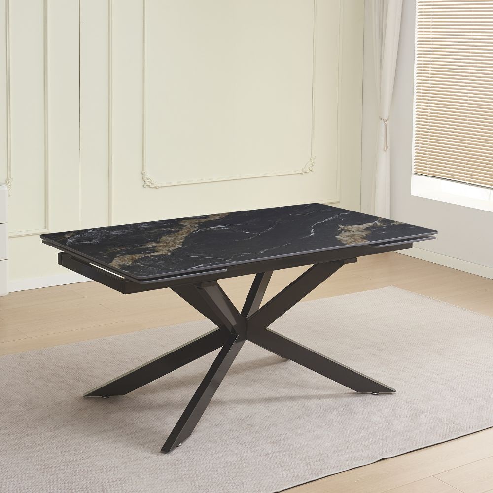 Tavolo allungabile Roxane con piano in ceramica effetto marmo arabesque nero C202 opaco e gambe in metallo nero Tavolo allungabile Roxane con piano in ceramica effetto marmo arabesque nero C202 opaco e gambe in metallo nero