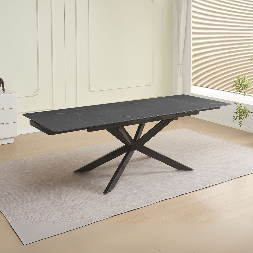 Tavolo allungabile Roxane con piano in ceramica effetto marmo nero ardesia C201 opaco e gambe in metallo nero Tavolo allungabile Roxane con piano in ceramica effetto marmo nero ardesia C201 opaco e gambe in metallo nero