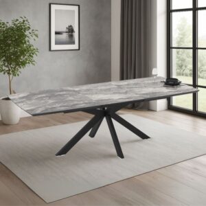Tavolo allungabile Verano con piano colore marmo arabesque nero e gambe nere
