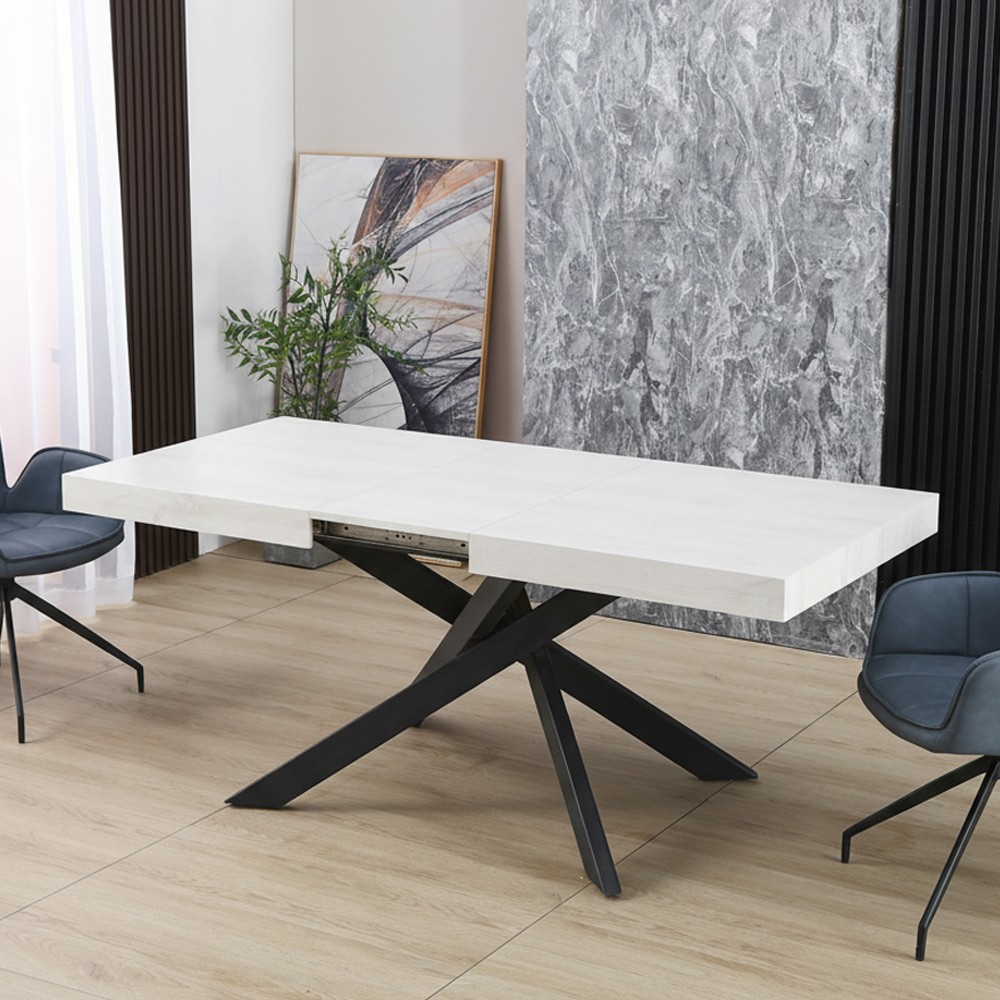 Tavolo Belinda allungabile piano impiallacciato legno colore bianco frassinato e struttura colore nero Tavolo Belinda allungabile piano impiallacciato legno colore bianco frassinato e struttura colore nero