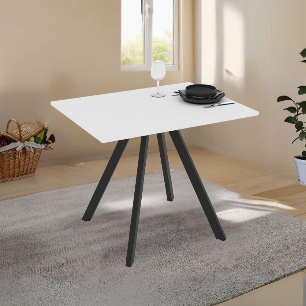 Tavolo fisso Lucas con piano in bianco frassinato e struttura in metallo nero Tavolo fisso Lucas con piano in bianco frassinato e struttura in metallo nero