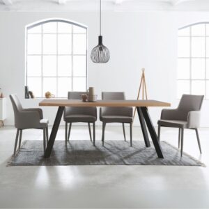 Tavolo fisso Marburg 160x80 con piano cacao e bordo legno e struttura in acciaio antracite