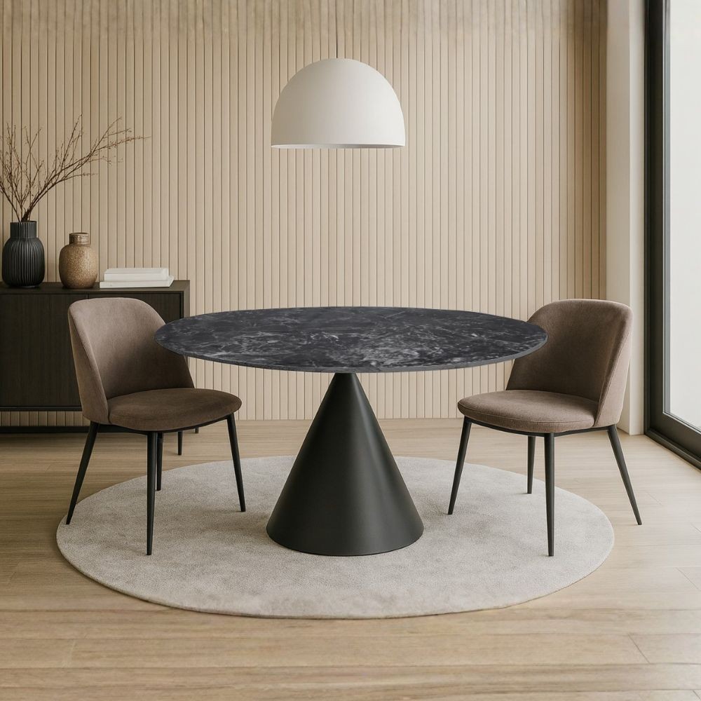 Tavolo fisso Punto con piano effetto marmo nero lucido D150xH76 cm. Tavolo fisso Punto con piano effetto marmo nero lucido D150xH76 cm.