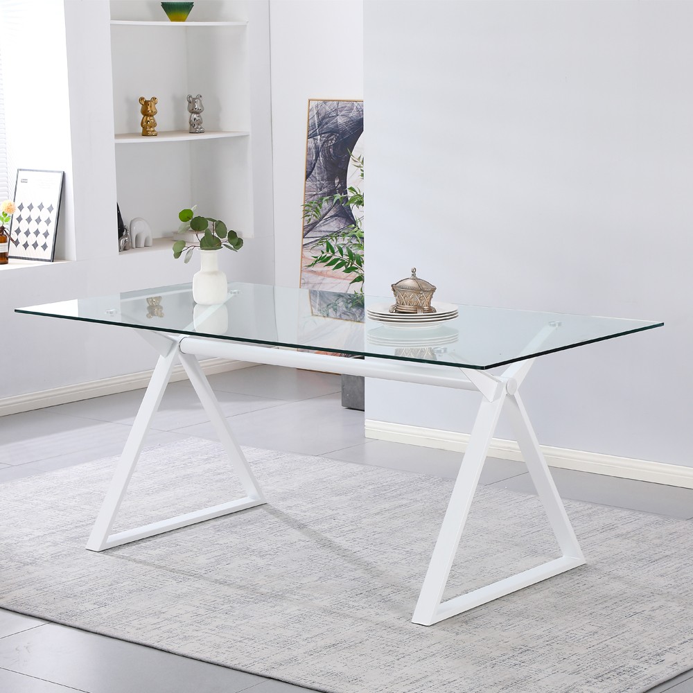 Tavolo fisso scrivania Skylar 150x90 cm. con piano in vetro temperato e gambe bianche Tavolo fisso scrivania Skylar 150x90 cm. con piano in vetro temperato e gambe bianche