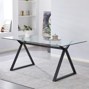 Tavolo fisso scrivania Skylar 150x90 cm. con piano in vetro temperato e gambe nere