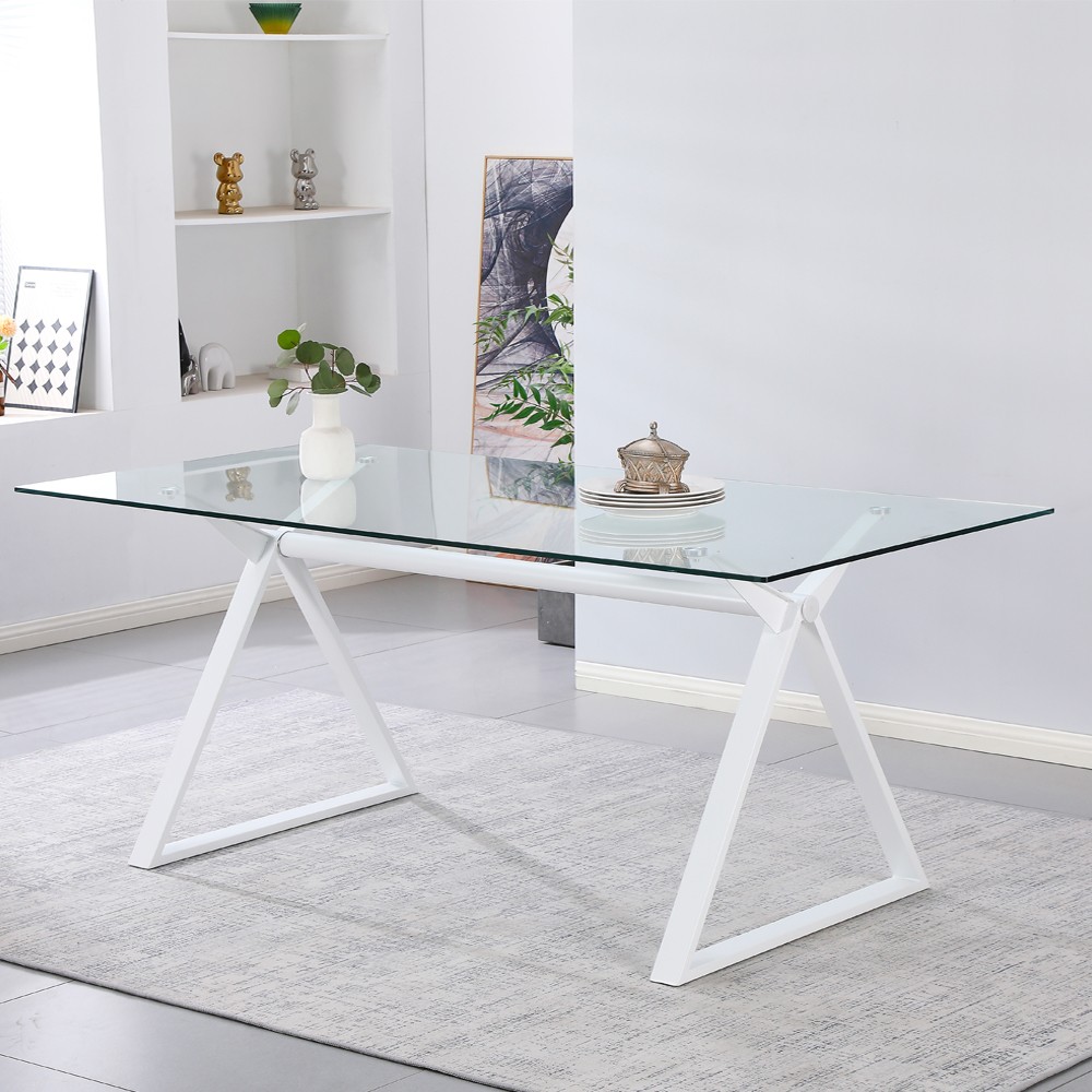 Tavolo fisso scrivania Skylar 180x90 cm. con piano in vetro temperato e gambe bianche Tavolo fisso scrivania Skylar 180x90 cm. con piano in vetro temperato e gambe bianche
