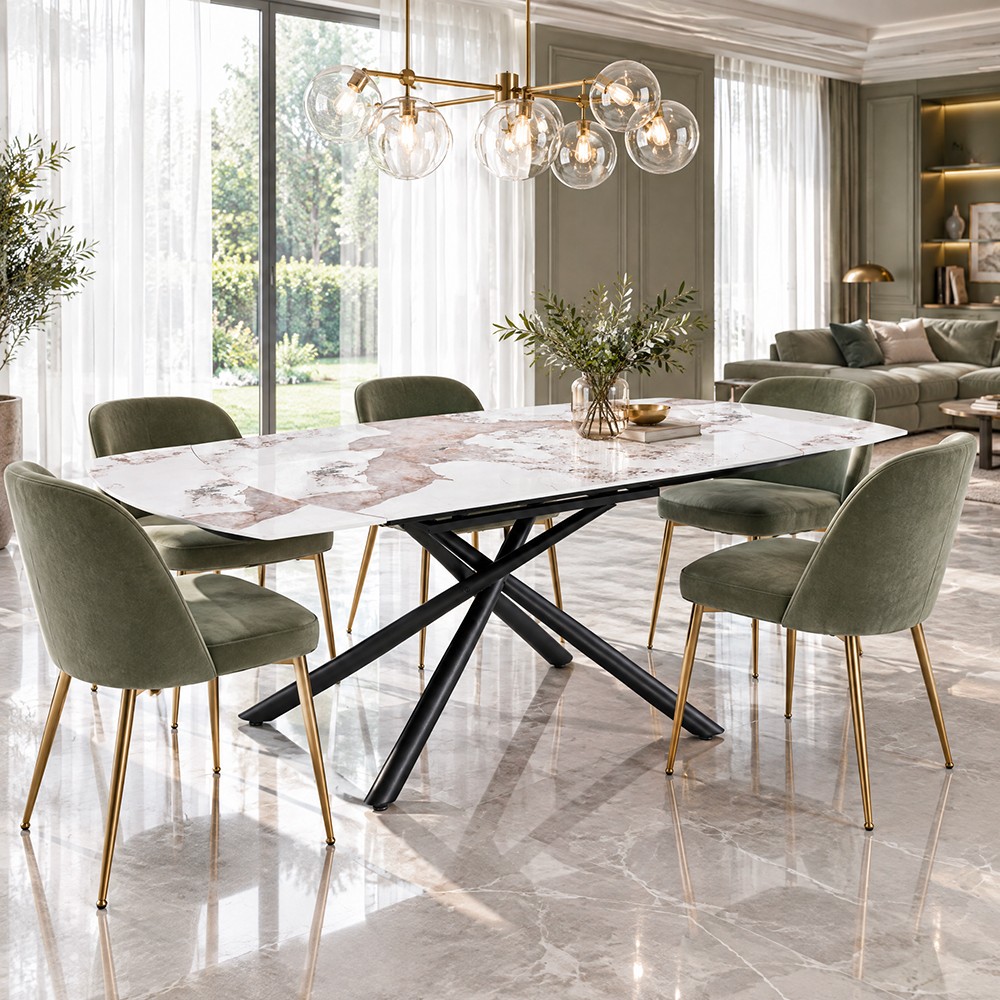 Tavolo girevole allungabile Astrid 140 cm. con piano in ceramica effetto marmo arabesque pandora lucido e gambe nere Tavolo girevole allungabile Astrid 140 cm. con piano in ceramica effetto marmo arabesque pandora lucido e gambe nere