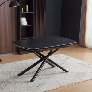 Tavolo girevole automatico allungabile Astrid con piano in ceramica effetto marmo nero opaco con gambe colore nero