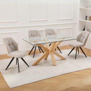 Tavolo in vetro temperato Beia con gambe in legno