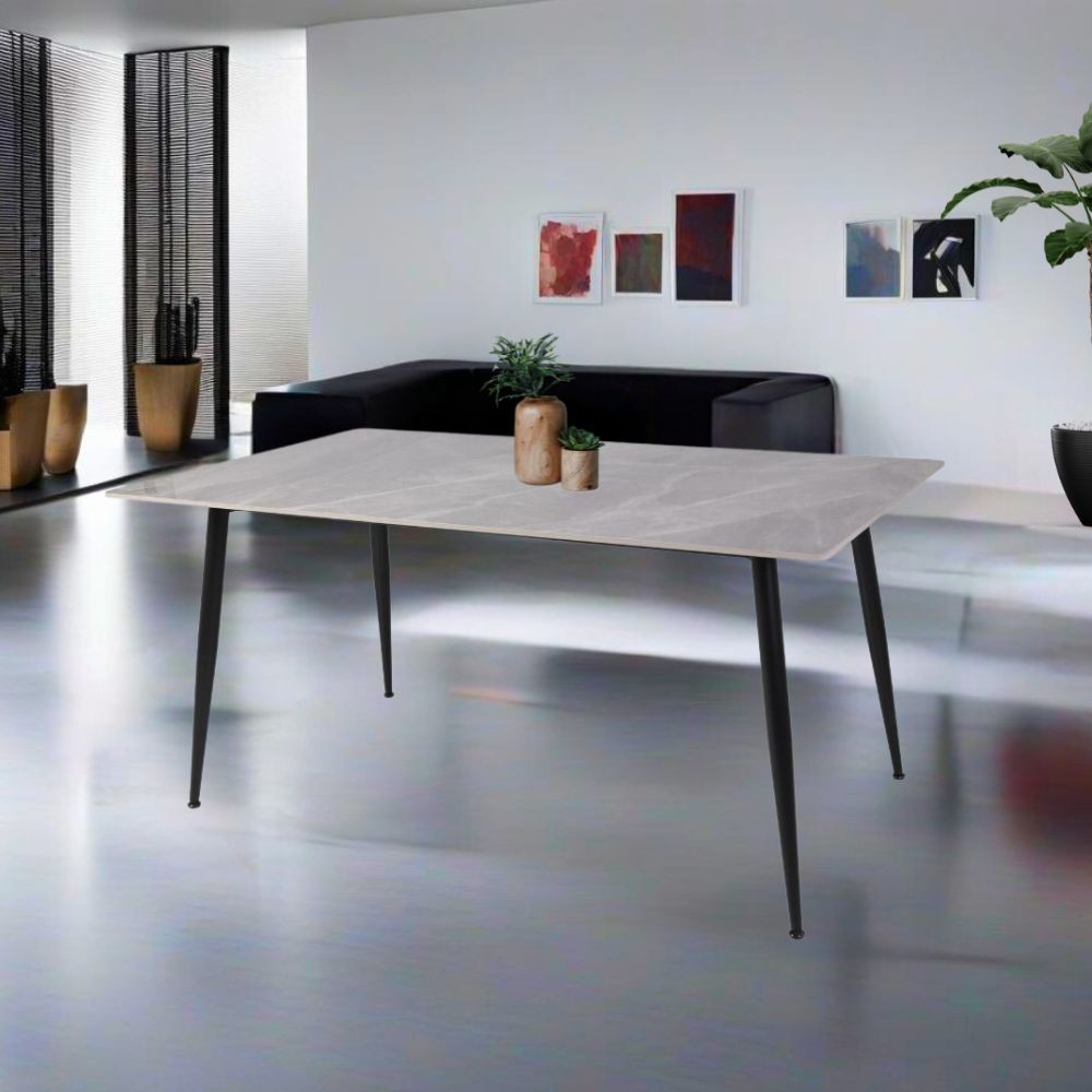 Tavolo Mila 160x90 top in ceramica effetto marmo grigio lucido con gambe in metallo nero Tavolo Mila 160x90 top in ceramica effetto marmo grigio lucido con gambe in metallo nero