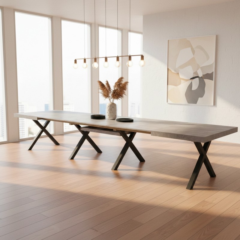 Tavolo Milonga480 180x100 cm. allungabile 480 cm con piano in cemento e gambe antracite Tavolo Milonga480 180x100 cm. allungabile 480 cm con piano in cemento e gambe antracite