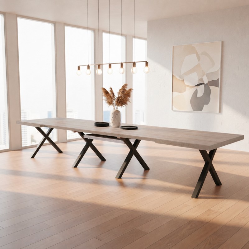 Tavolo Milonga480 180x100 cm. allungabile 480 cm con piano in olmo e gambe antracite Tavolo Milonga480 180x100 cm. allungabile 480 cm con piano in olmo e gambe antracite