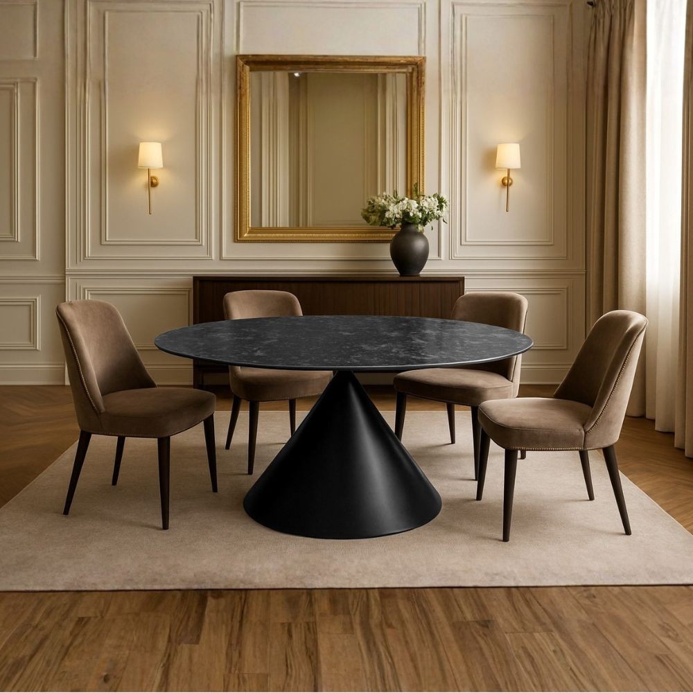 Tavolo ovale fisso Punto con piano effetto marmo nero lucido 200x100xH76 cm. Tavolo ovale fisso Punto con piano effetto marmo nero lucido 200x100xH76 cm.