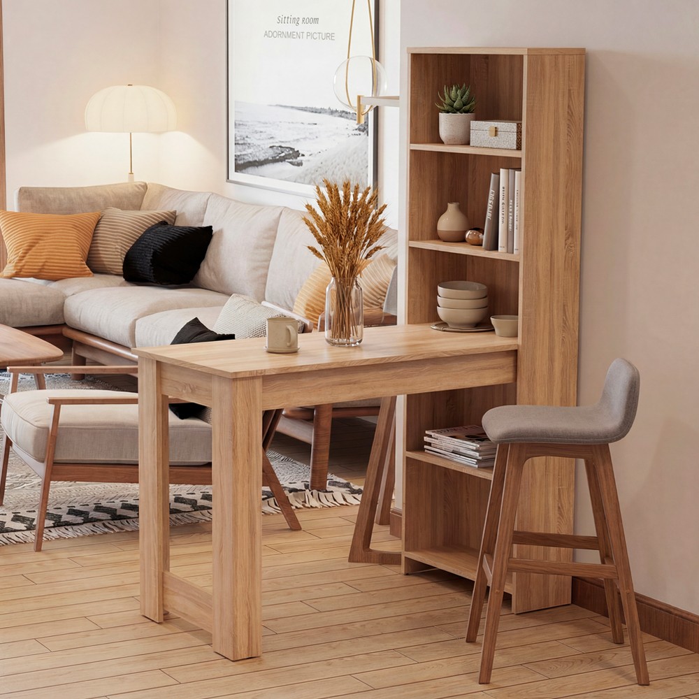 Tavolo penisola Mojo02 con libreria inclusa in colore rovere sonoma Tavolo penisola Mojo02 con libreria inclusa in colore rovere sonoma