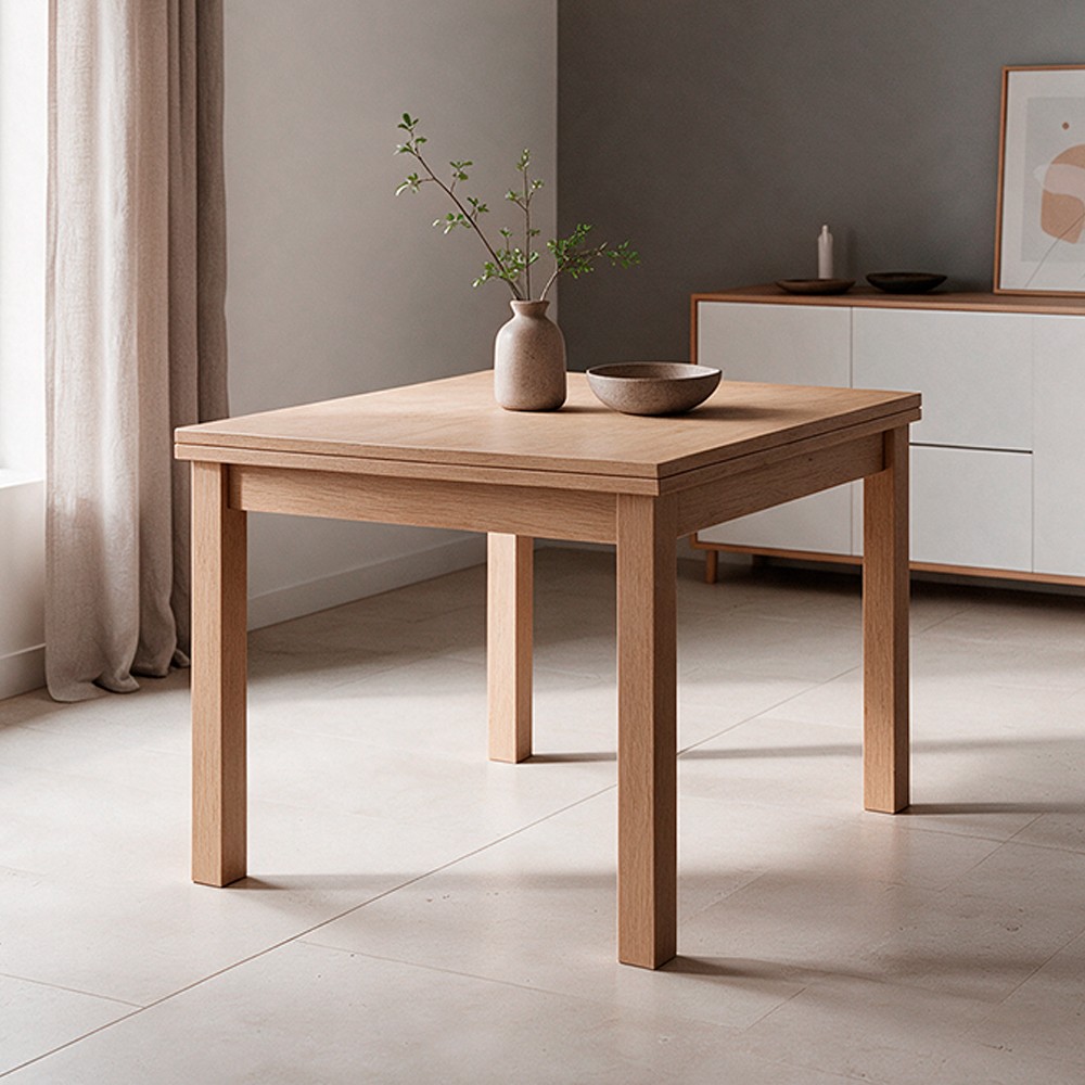 Tavolo quadrato raddoppiabile noce naturale 90x90 cm Firenze Tavolo quadrato raddoppiabile noce naturale 90x90 cm Firenze