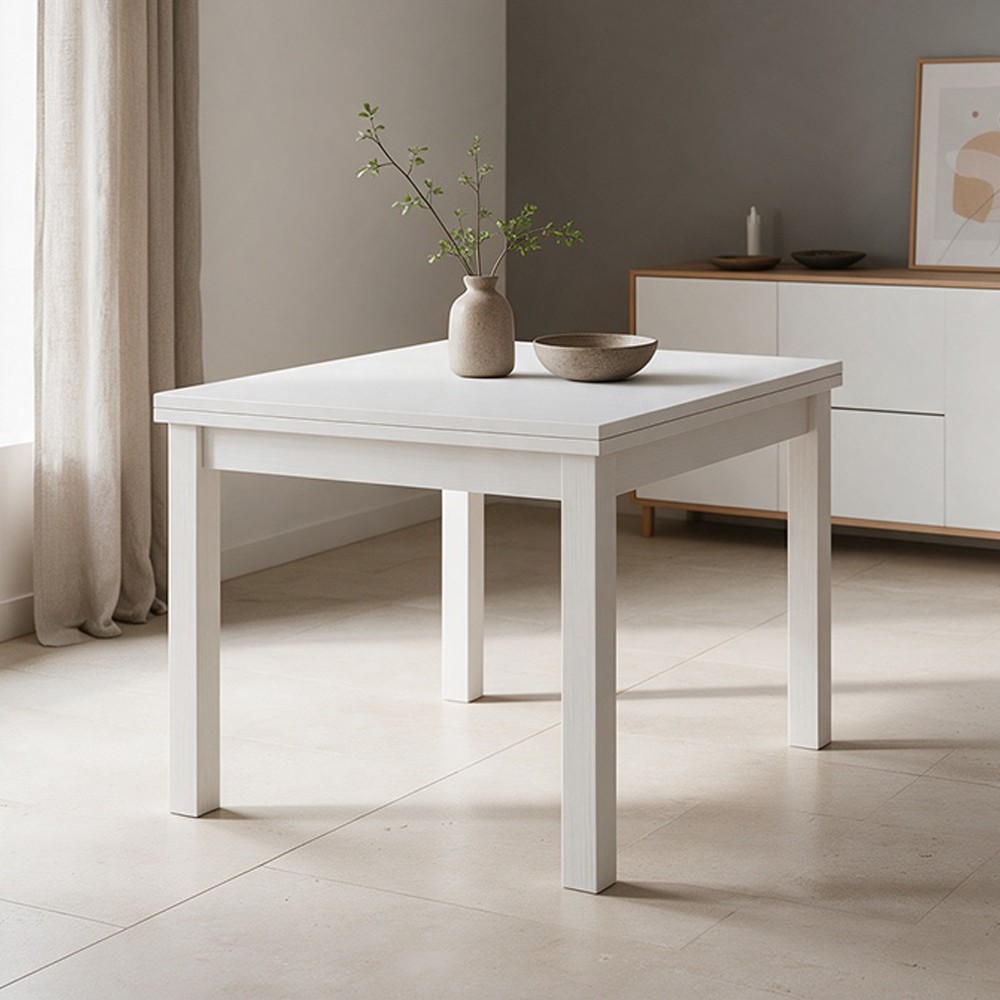 Tavolo raddoppiabile Firenze bianco frassinato 90x90 Tavolo raddoppiabile Firenze bianco frassinato 90x90