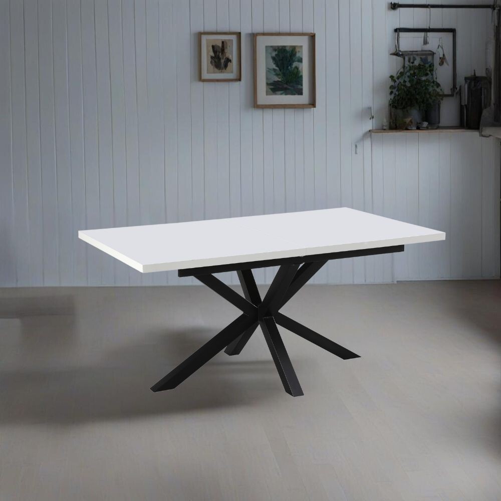 Tavolo rettangolare allungabile Rob con piano bianco e gambe in metallo nero Tavolo rettangolare allungabile Rob con piano bianco e gambe in metallo nero