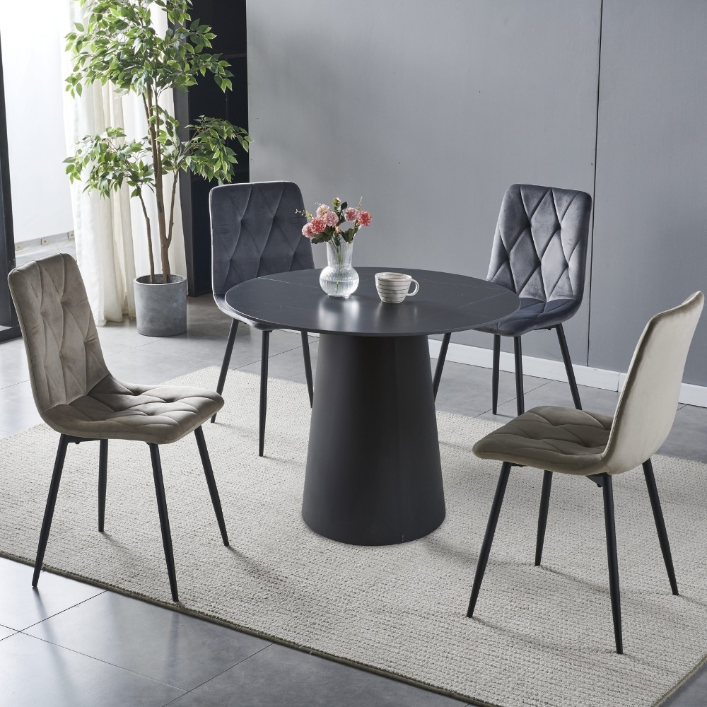 Tavolo rotondo Lauren in ceramica colore nero opaco con venature oro Tavolo rotondo Lauren in ceramica colore nero opaco con venature oro