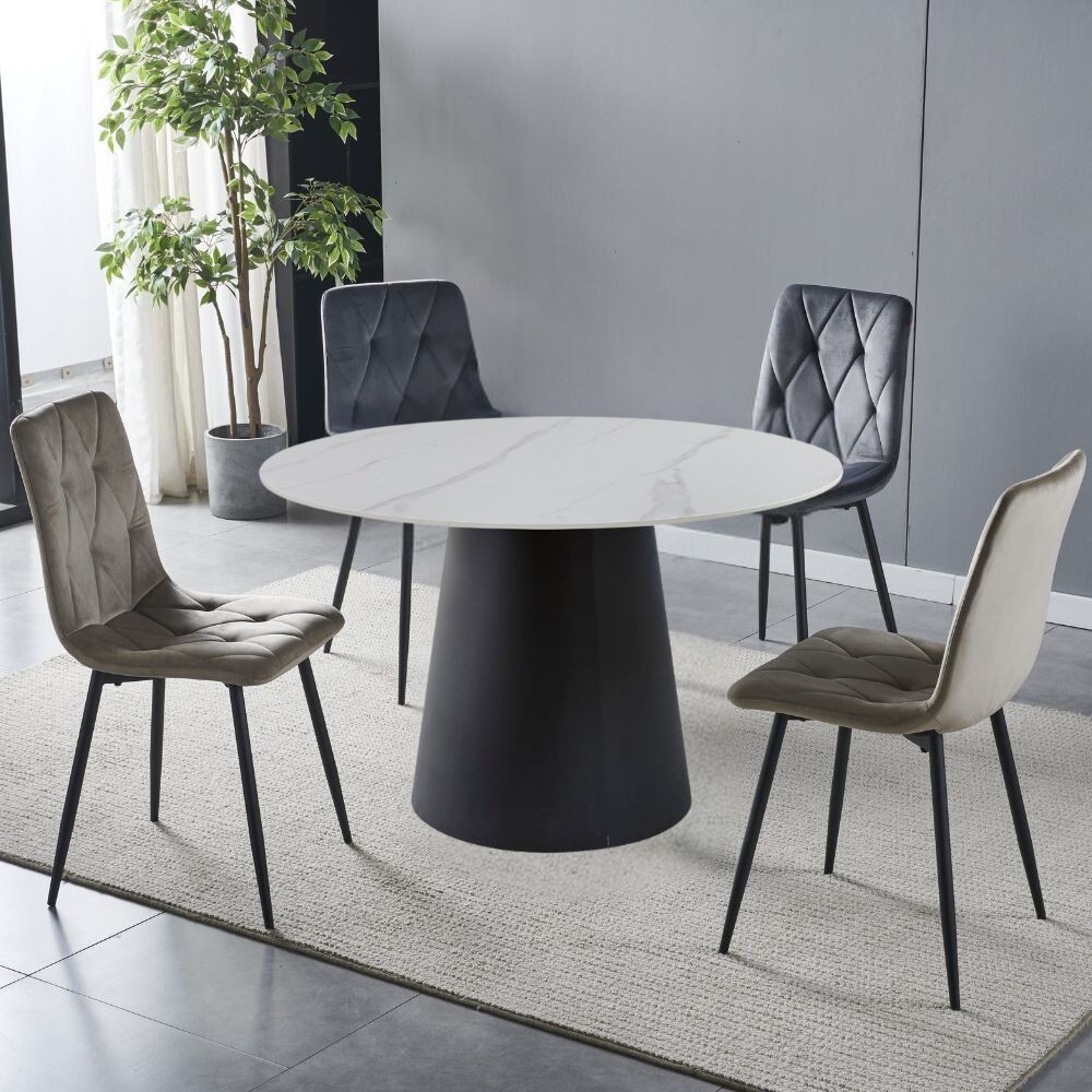Tavolo rotondo Lauren in ceramica effetto marmo colore bianco lucido e base metallo nera Tavolo rotondo Lauren in ceramica effetto marmo colore bianco lucido e base metallo nera