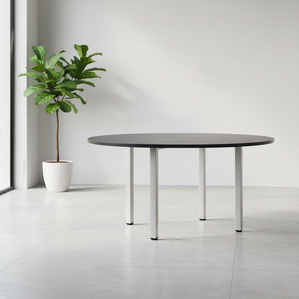 Tavolo tondo Leccino diametro 120 con piano antracite satinato e gambe alluminio Tavolo tondo Leccino diametro 120 con piano antracite satinato e gambe alluminio