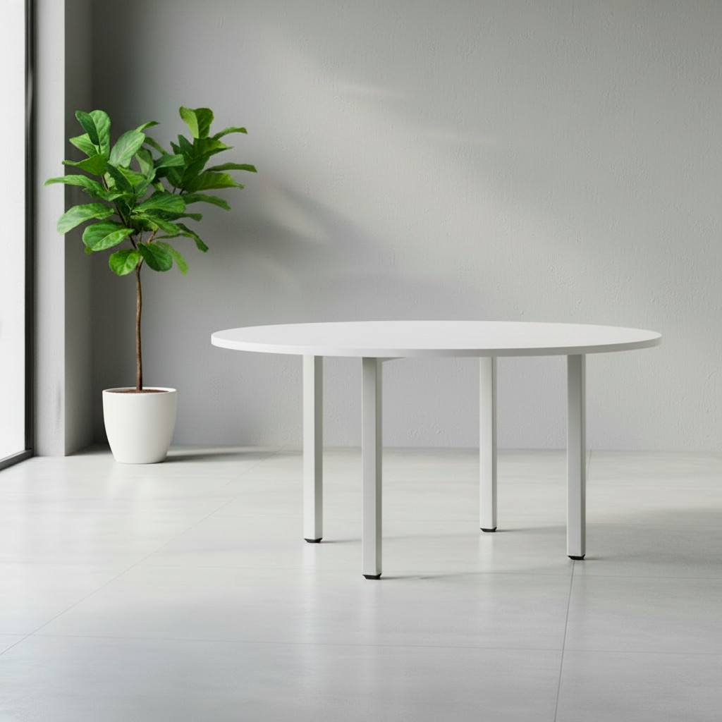 Tavolo tondo Leccino diametro 120 con piano bianco e gambe alluminio Tavolo tondo Leccino diametro 120 con piano bianco e gambe alluminio