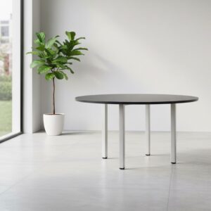 Tavolo tondo Leccino diametro 90 cm. piano antracite satinato e gambe alluminio