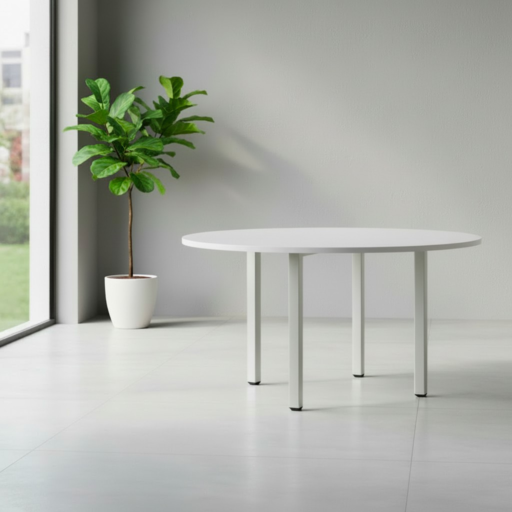 Tavolo tondo Leccino diametro 90 cm. piano bianco e gambe alluminio Tavolo tondo Leccino diametro 90 cm. piano bianco e gambe alluminio