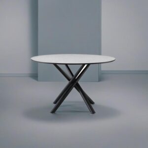 Tavolo tondo Logan con piano cemento e gambe in metallo nero Φ120*76.5 cm.