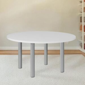Tavolo tondo Manila con gambe in acciaio verniciato alluminio e piano colore bianco 120x120 cm.