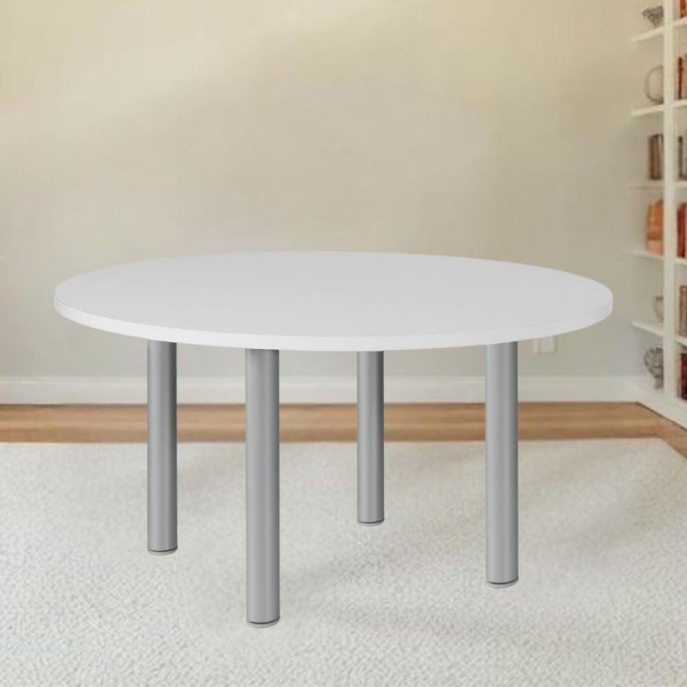 Tavolo tondo Manila con gambe in acciaio verniciato alluminio e piano colore bianco 120x120 cm. Tavolo tondo Manila con gambe in acciaio verniciato alluminio e piano colore bianco 120x120 cm.