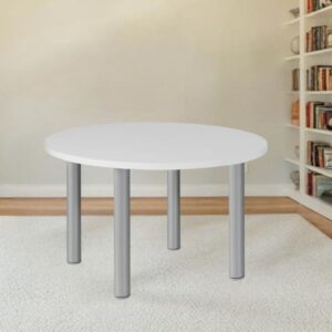 Tavolo tondo Manila con gambe in acciaio verniciato alluminio e piano colore bianco 90x90 cm.