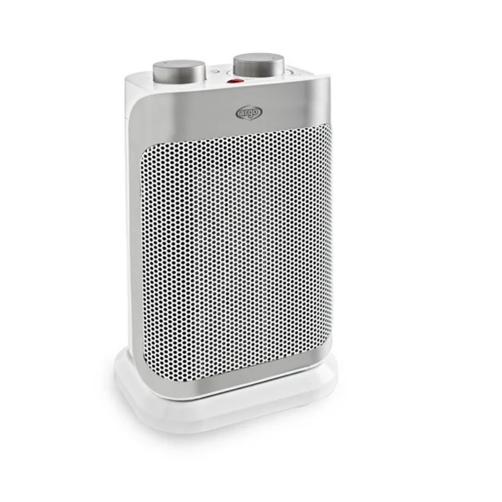 Termoventilatore ceramico Boogie 2 modalità di riscaldamento con finitura bianco puro con dettagli argento Argo Termoventilatore ceramico Boogie 2 modalità di riscaldamento con finitura bianco puro con dettagli argento Argo
