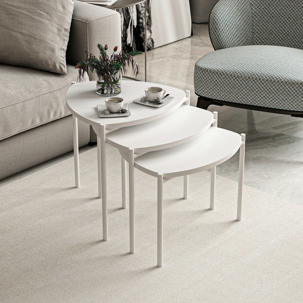 Tris tavolini da salotto Lenny struttura e piano bianco Tris tavolini da salotto Lenny struttura e piano bianco