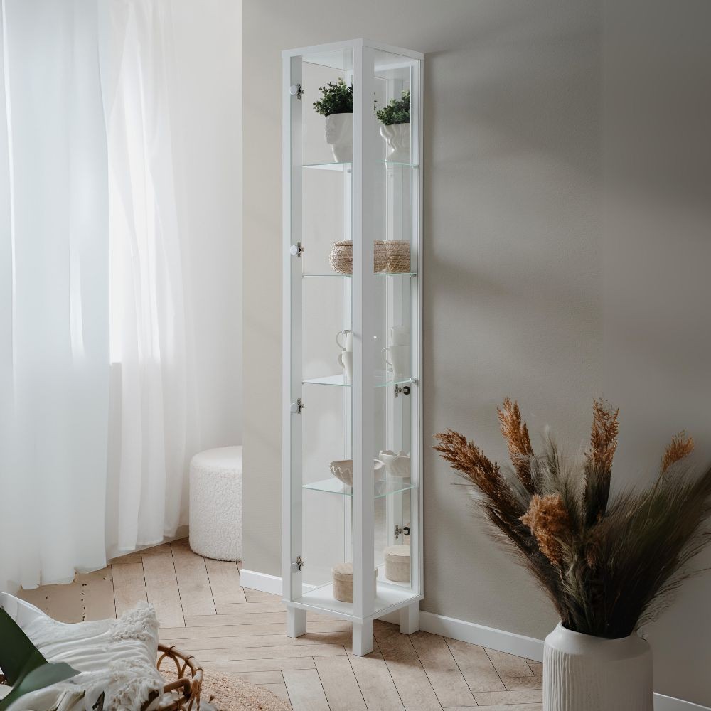 Vetrina Albi 52A con 1 anta in vetro e specchio colore bianco Vetrina Albi 52A con 1 anta in vetro e specchio colore bianco