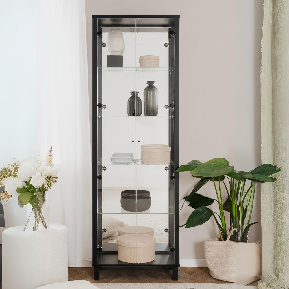 Vetrina Albi 52B con 2 ante in vetro e specchio colore nero Vetrina Albi 52B con 2 ante in vetro e specchio colore nero