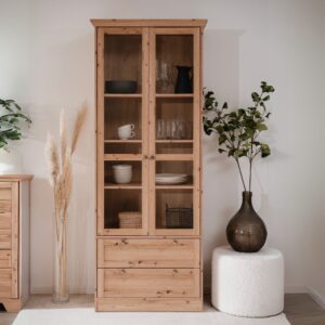 Vetrina Timber 52A con 2 ante e 2 cassetti colore rovere anticato